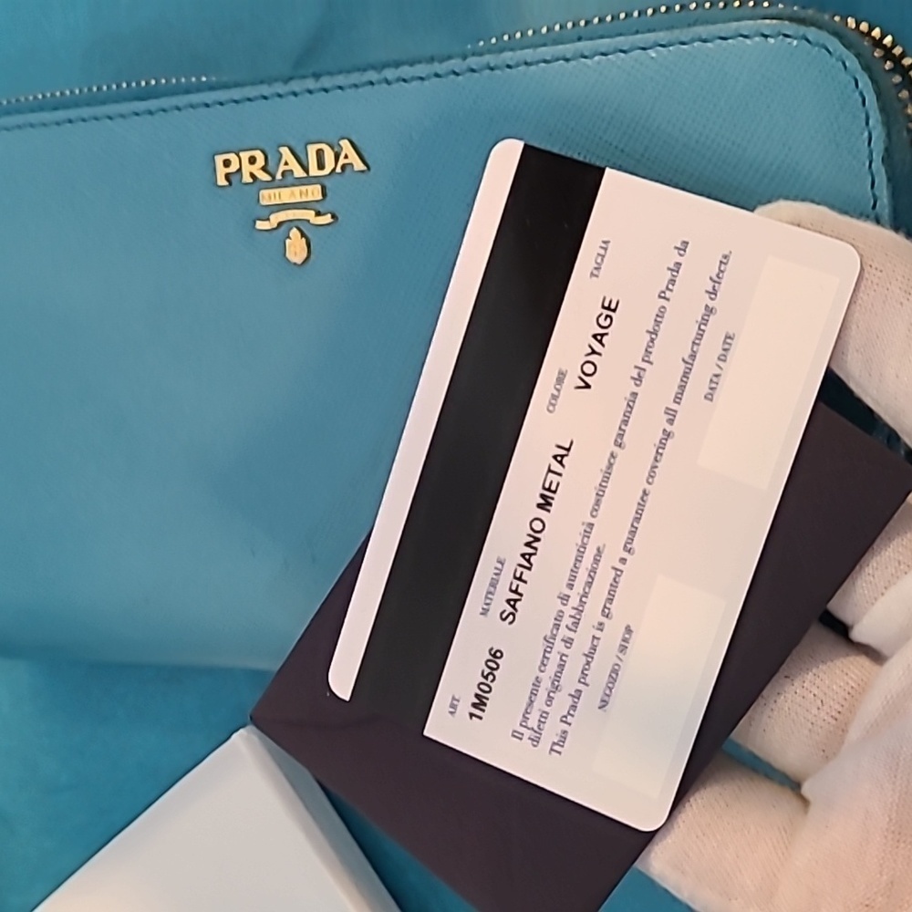 Prada Turquoise Zip Around Saffiano Leather Wallet - Picture 14 of 16